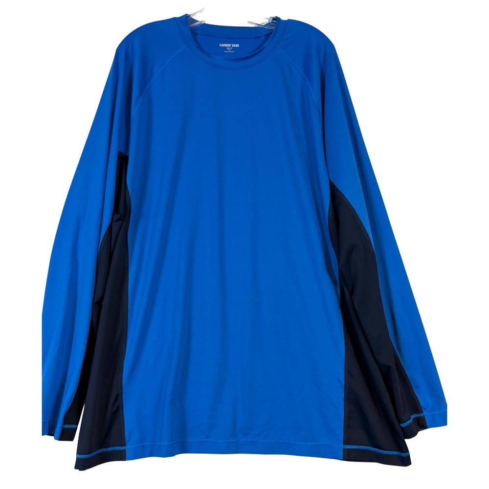 Lands End Mens 2XL Tall Blue Colorblock Long Sleeve Shirt Athletic Nautical